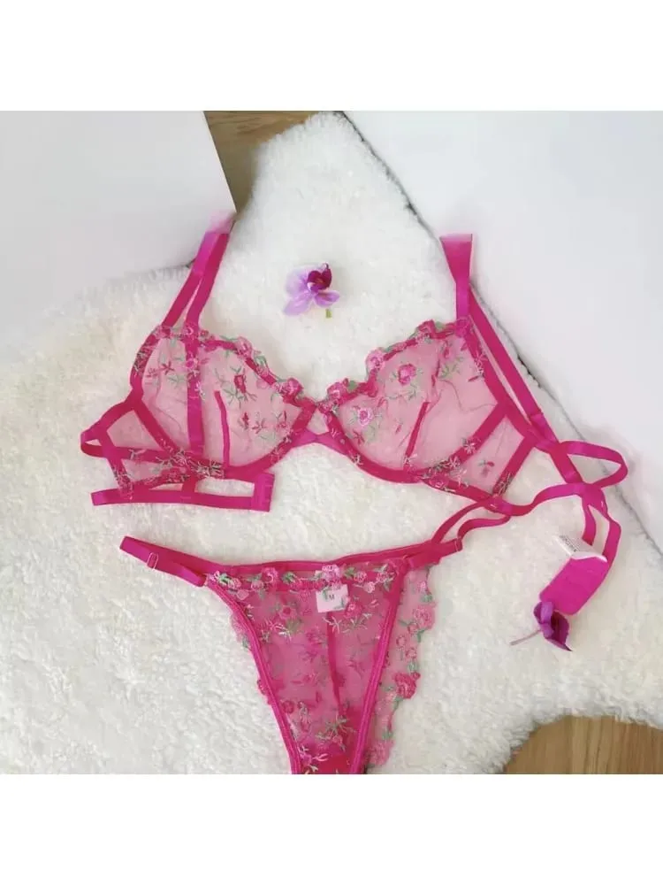 French Elegant Lingerie Set-Floral Embroidery Semi-Transparent Bra & Brief Black Sensual Women's Underwear Luxury Intimates — image 6