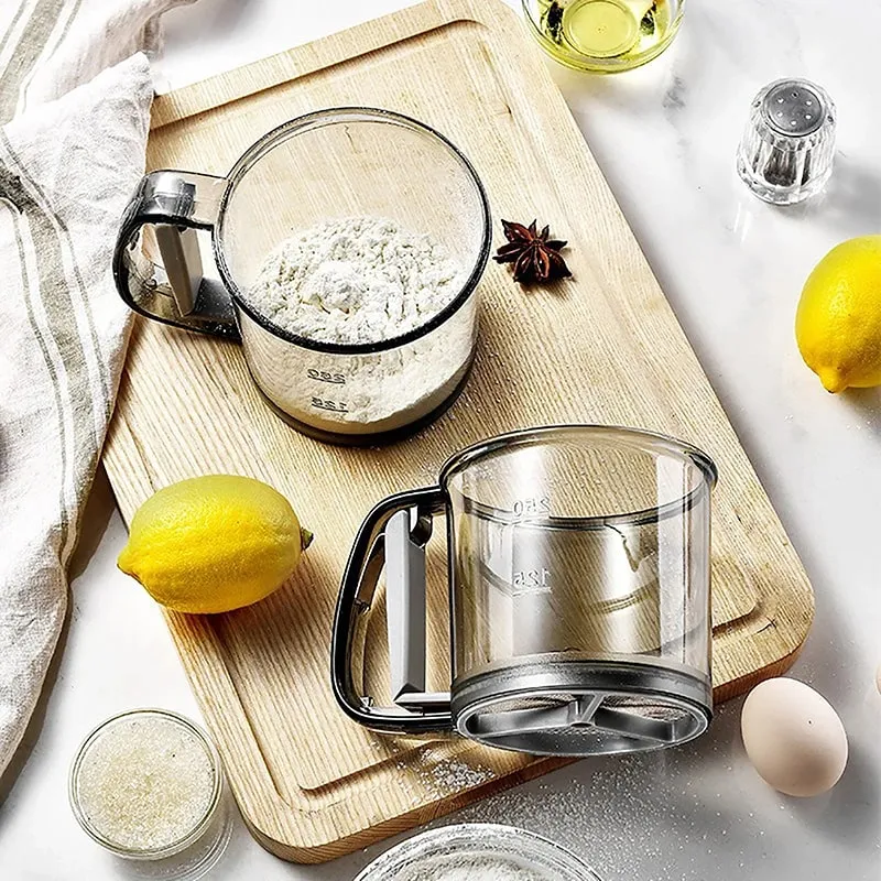Compact Handheld Flour Sieve with Semi-automatic Function Baking Powder Shaker and Measure Cup Kitchen Tools — image 3
