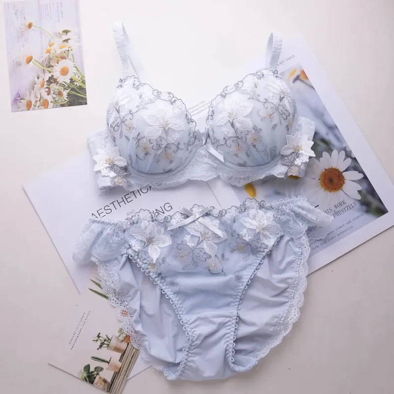 Japanese-style sweet lingerie set thin embroidered shallow cup disc type 2 bra set — image 8