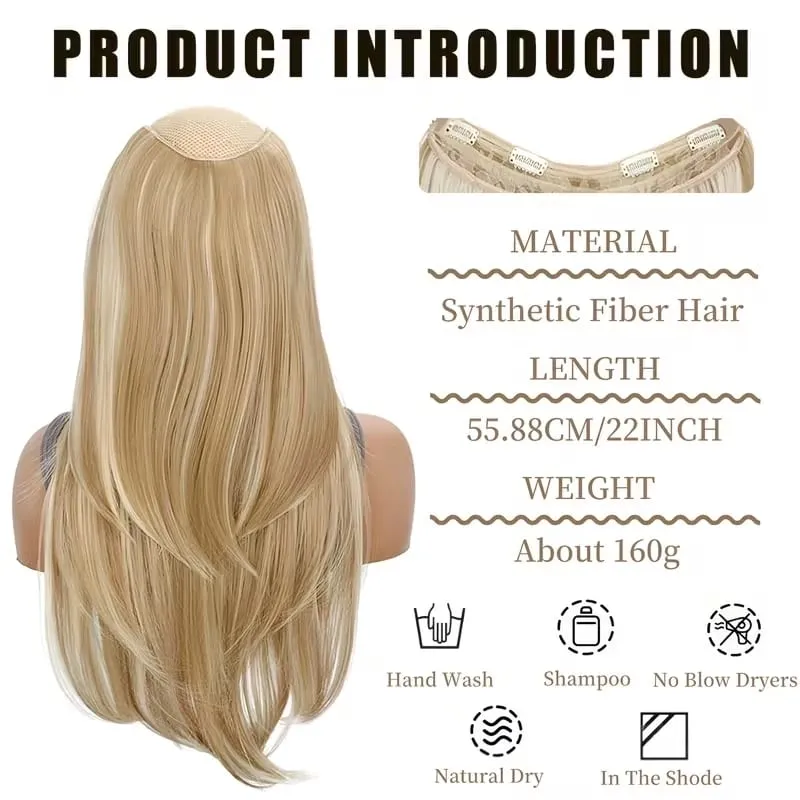22Inch Synthetic V-Shaped Long Layered Straight Hair Extensions Invisible Increase Volume Fashion Lazy Hairstyle for Women — image 3