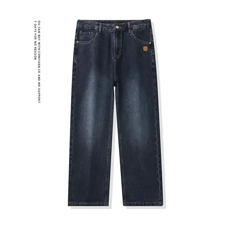 High Streets Spring Summer Men's Jeans American Retro Baggy Wide Leg Denim Pants Loose Solid Cotton Jeans Male Trendy Trousers — image 4