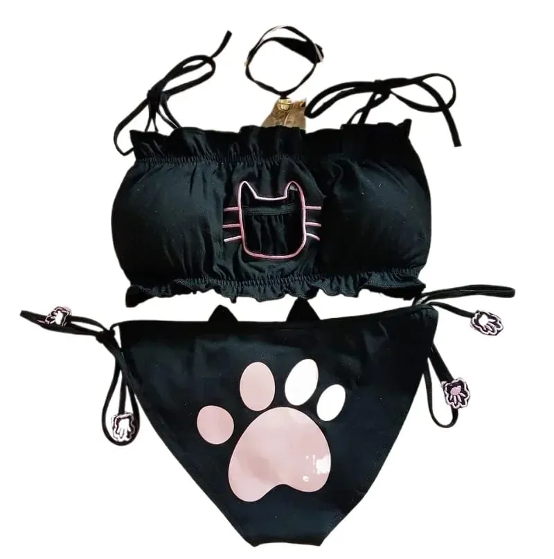 Japansk Anime Kat Pige Cosplay BH Trusser Sæt Kvinder Sexet Lingeri Undertøj Intimates Kawaii Lolita Hollow Out Kitty Nattøj — image 3