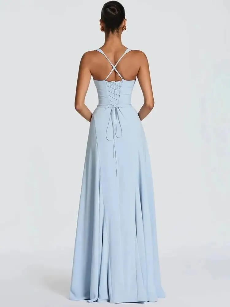 Mozision Off-shoulder Backless Sexy Maxi Dress Women Elegant Spaghetti Strap Sleeveless Bodycon Club Party Evening Dress Fashion — image 5