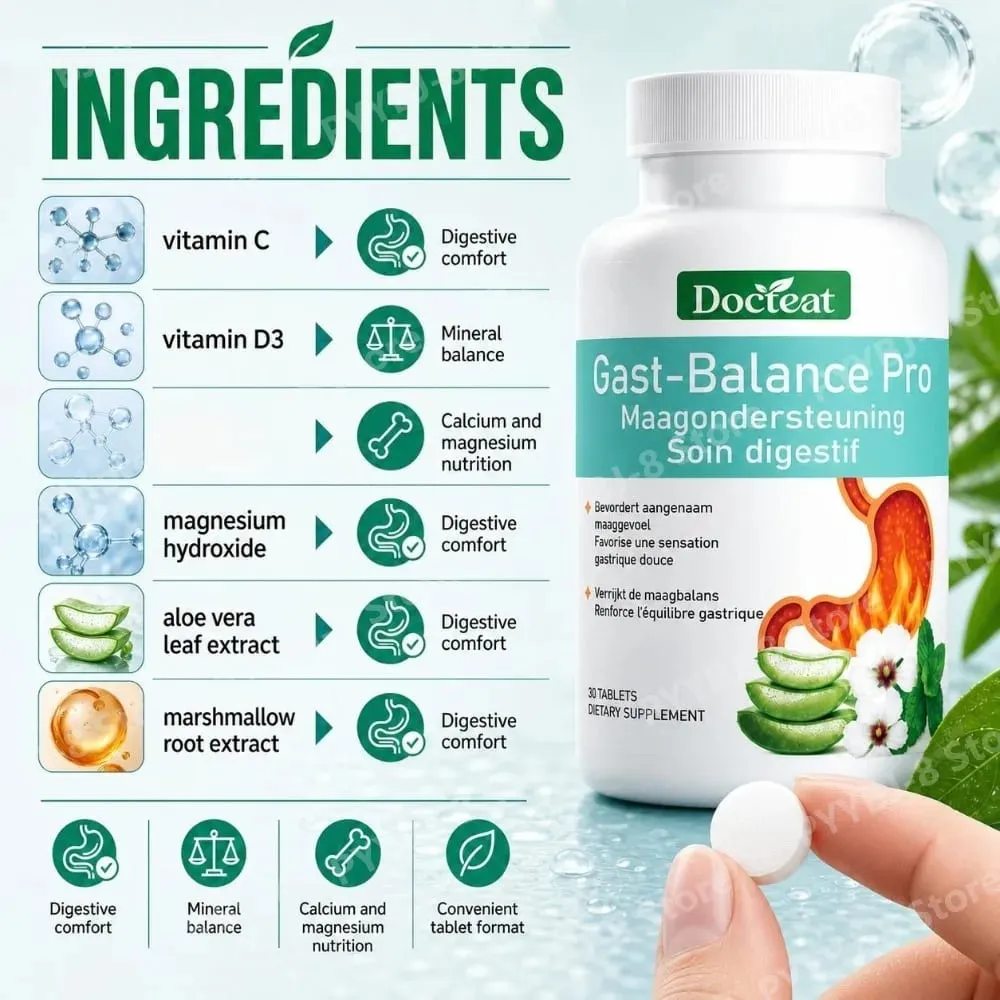 Docteat Stomach Comfort Nutrition Tablets Digestive Comfort with Aloe Vera Extract Support Stomach Balance30 Tablets