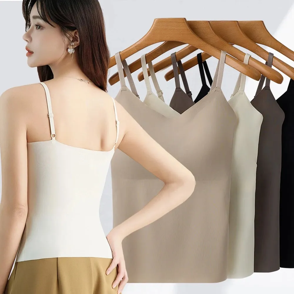 Built-in Bra Cami Tank Top Adjustable Spaghetti Strap U-Neck Padded Bust Support Shapewear Seamless Slim Undergarment Vest — image 4