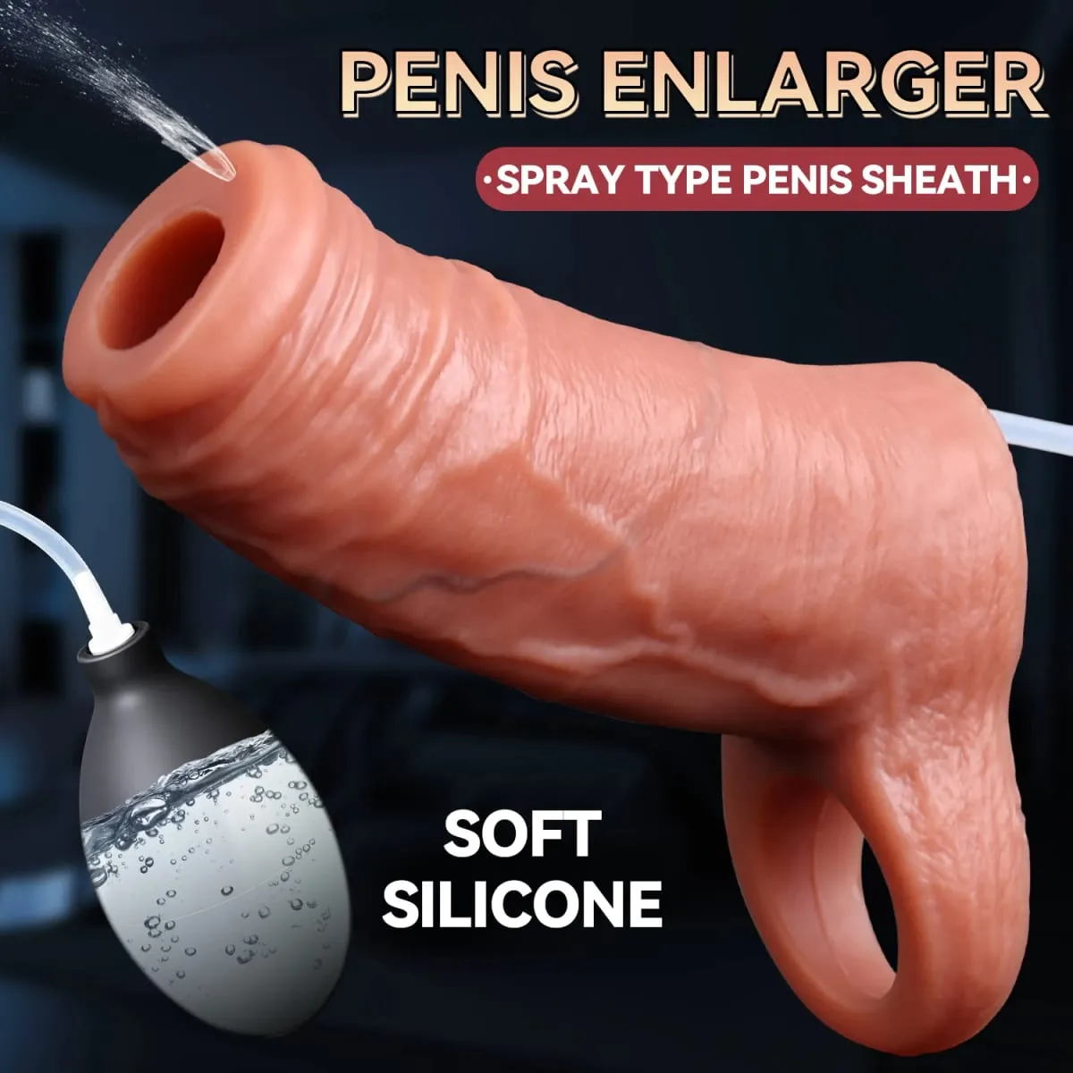 Male Ejaculation Cock Ring Sleeve Reusable Water Spray Penis Enlargement Extender Silicone Dildo Sex Toys for Men Condom Couple — image 2