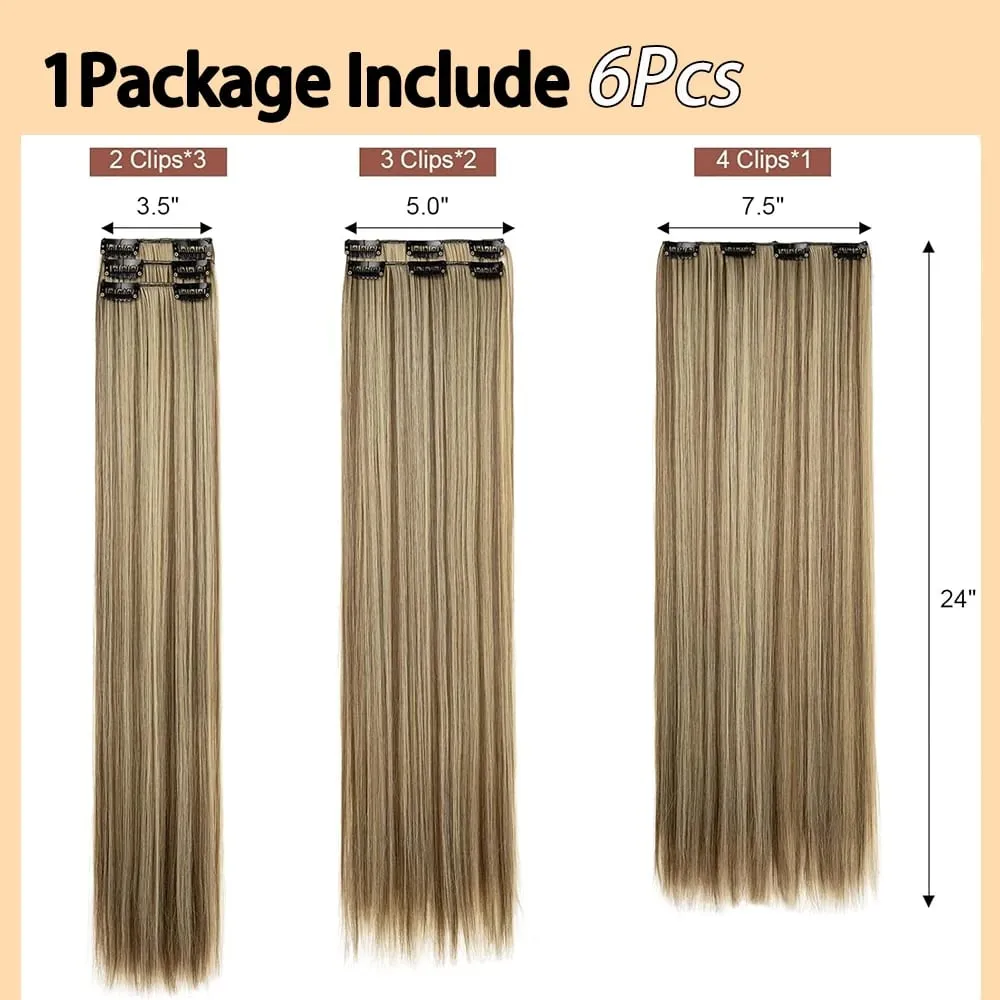 Synthetic Clips in Hair Extensions 6Pieces/Set 24 Inch Long Straight Extensions for Women Hairpiece — image 6