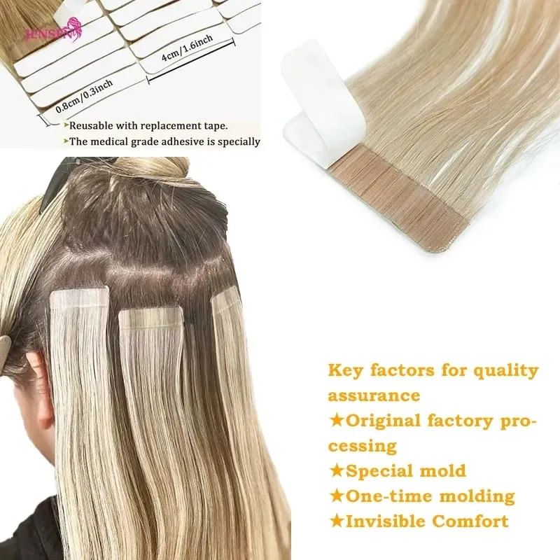 Tape In Hair Extension 100% Real Human Hair Straight Hair Seamless Invisible Skin Weft Remy Tape Ins Brown Blonde Womem — image 4