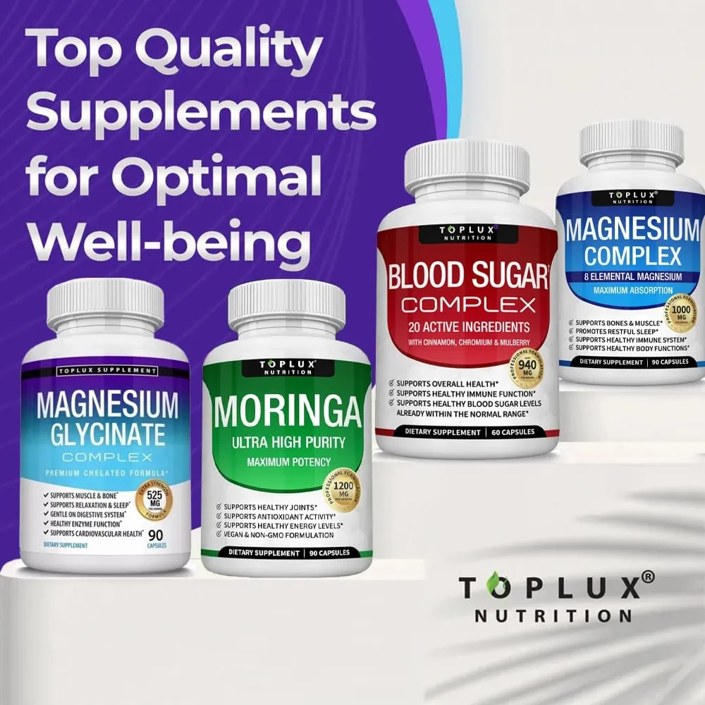Premium Magnesium Complex Supplement 1000mg Magnesium Glysinate 525mg Blood Sugar Complex 940mg Moringa Capsules 1200mg Non-GMO — image 6