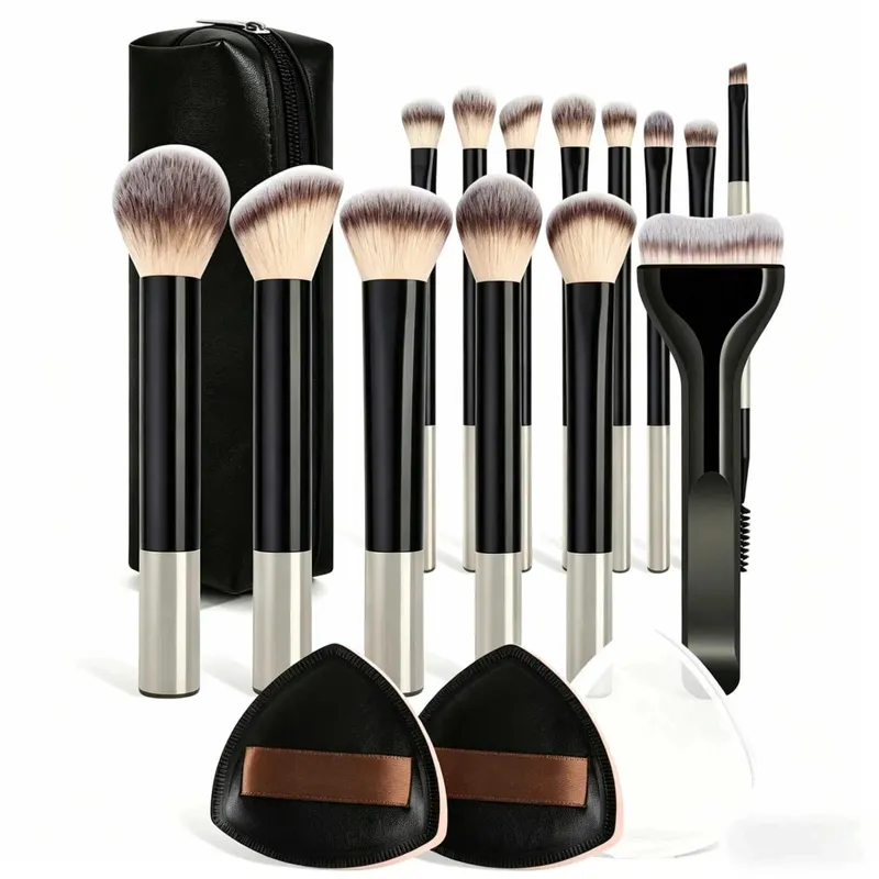 14Pcs Complete Makeup Brush Set Soft Synthetic Hair Foundation Blush Loose Powder Concealer Contour Blending Brushes Portable Tr