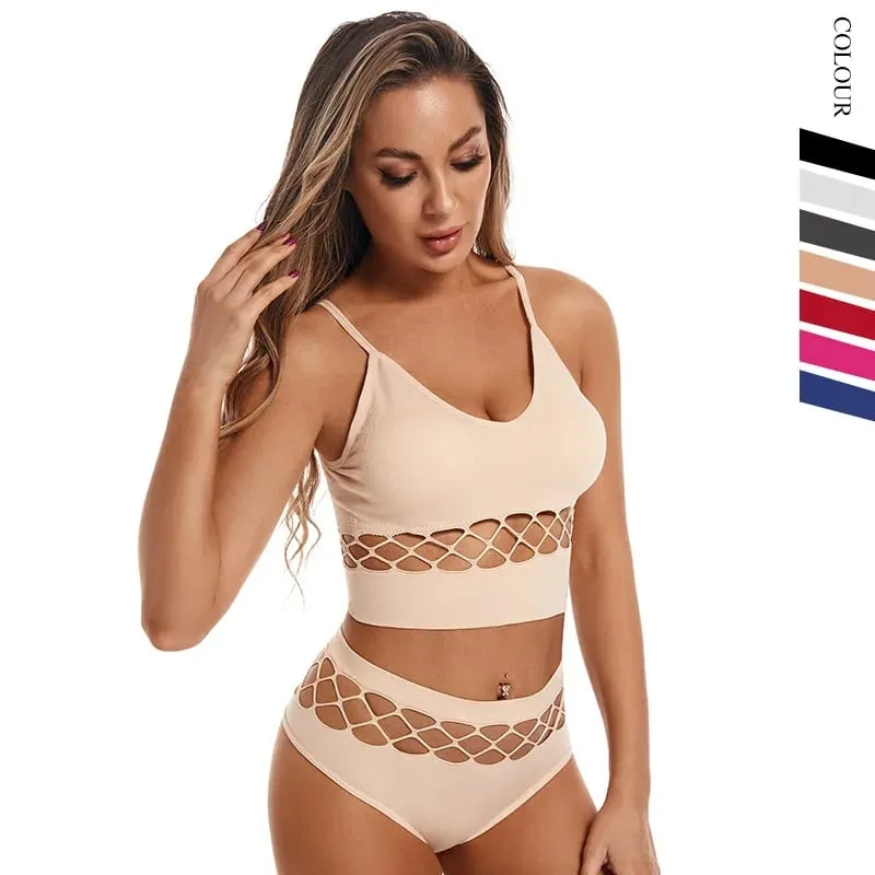 Thin Hollow Out Lingerie Set for Women Wireless Small Bust Push Up Bra Plus Size Breathable Sports Camisole Vest — image 5