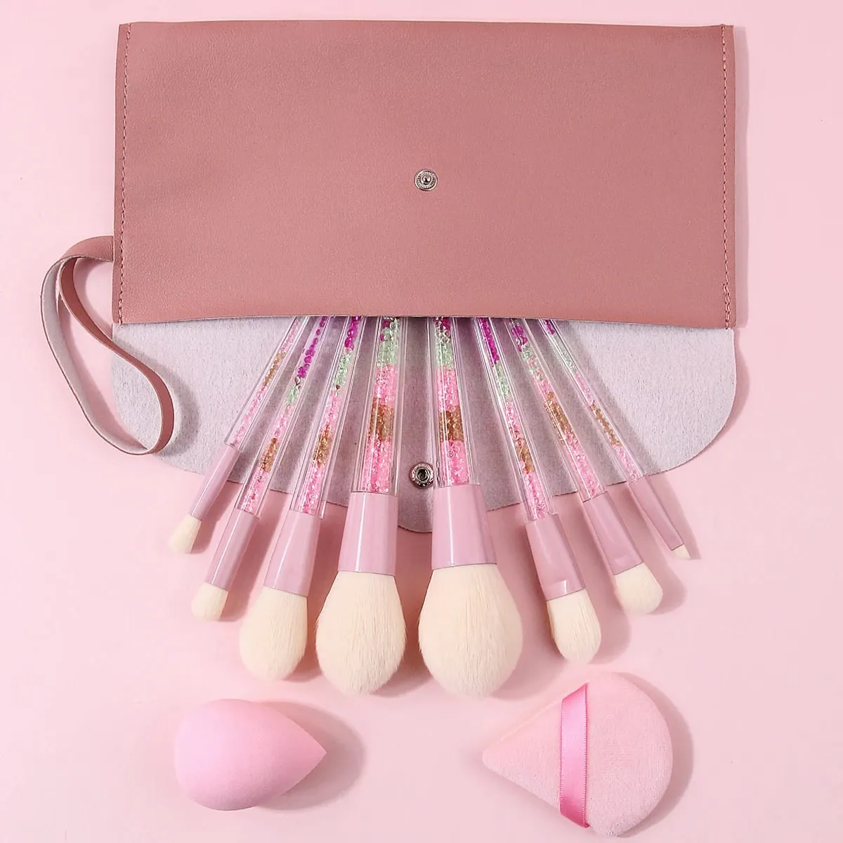 11PCS Pink Glitter Makeup Brush Set with Bag Crystal Handle Brushes Makeup Sponge Powder Puff Storage Bag Soft Hair Full Face — image 6