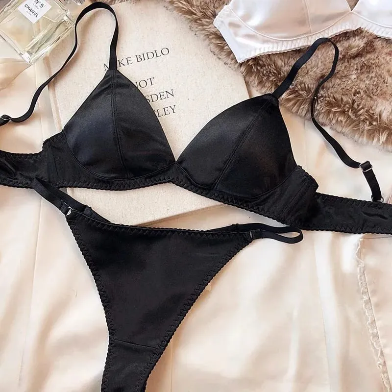 French Triangle Cup Bra Women Sexy Top Support Anti-sag Bra Seamless Soft Panties Comfortable Fabric Without Steel Rings Bra Set — image 8