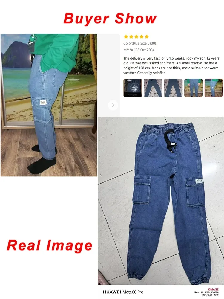 Men's Jogger Jeans Washed Cotton Slight Stretch Multi-Pockets Denim Cargo Pants Asian Size L-6XL — image 3
