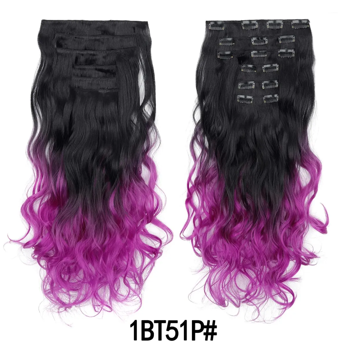 Clip in Hair Extensions 6PCS Hairpiece 20Inch Long Wavy Synthetic Thick Double Weft Hair for Women Gradient Color Daily Use