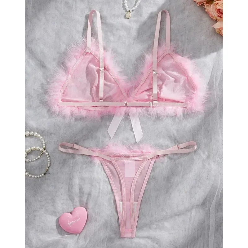 Valentine Lingeries Sexy Hot Cute Bra Hilitos 2PC Romantic Intimate Fluffy Decor Pure Desire Fantasy Women's Underwear — image 3