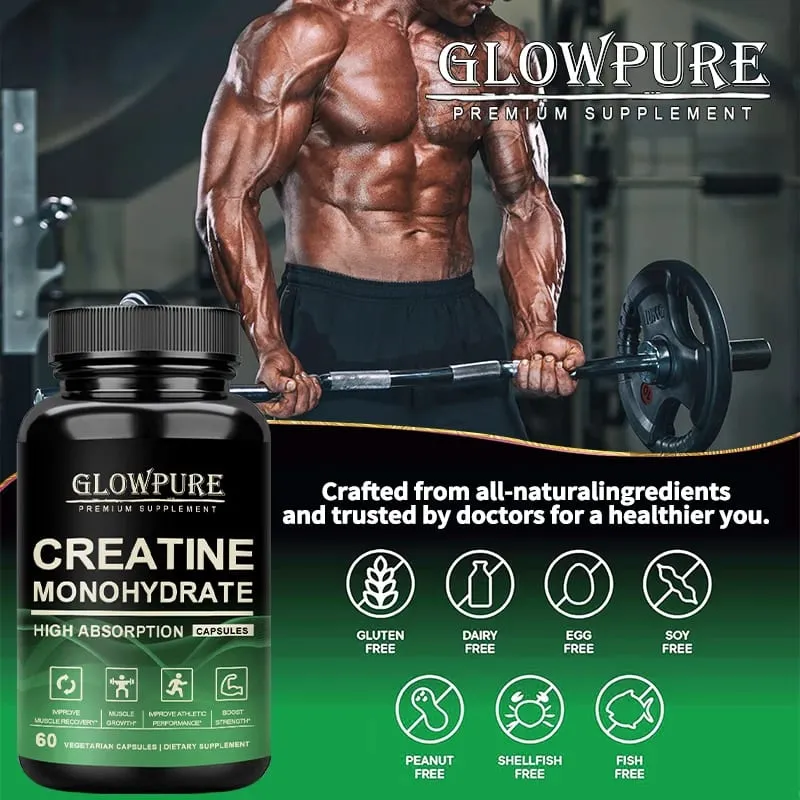 Creatine Monohydrate Capsules for Muscle Endurance Workout Recovery Mass Gainer Strength Performance Nutritional Supplement