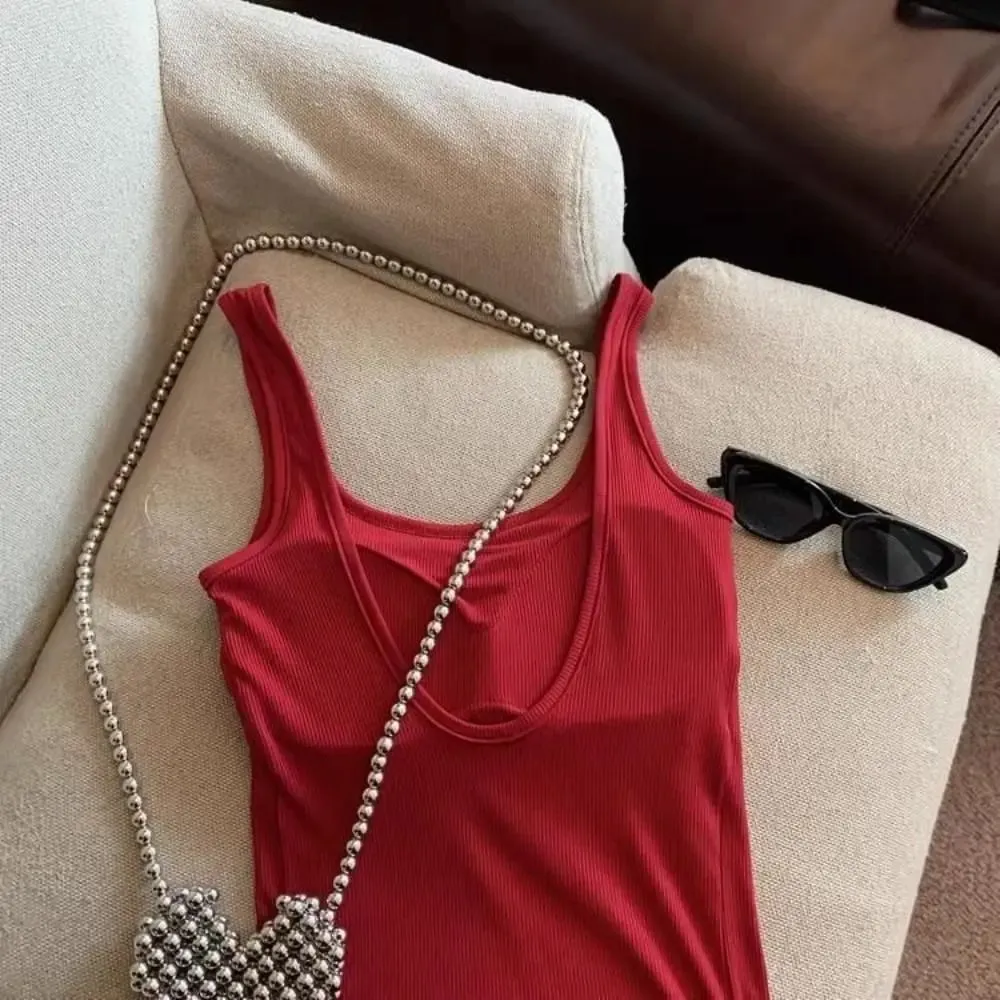 Fashion Solid Color Bodycon Top with Chest Pad Sleeveless Tank Top Clubwear Backless Vest for Women — image 3