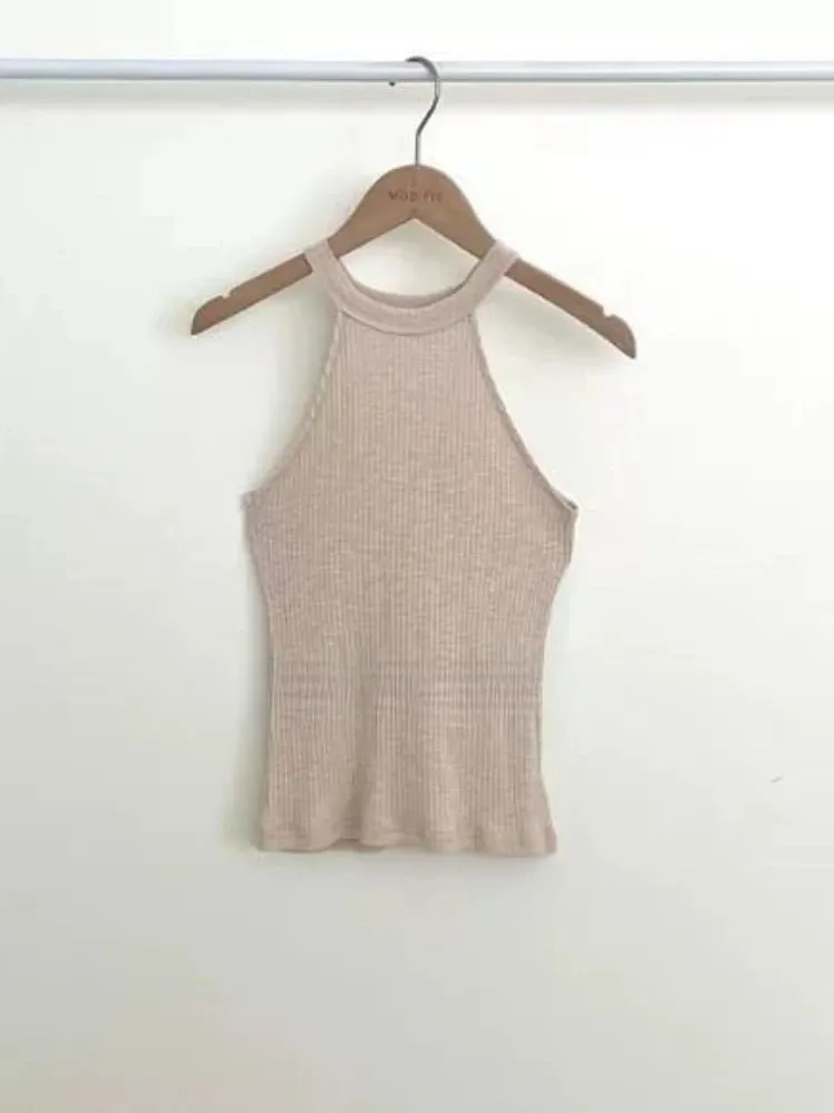 Halter Off Shoulder Crop Top Korean New Arrival Elegant Slim O-Neck Tank Top Women Fashion Figure Flattering Sleeveless Camis — image 6
