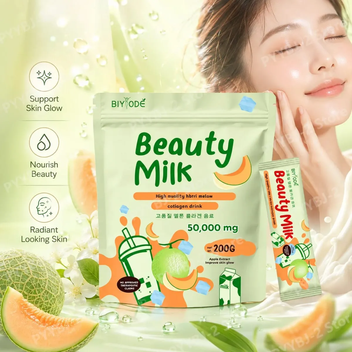 Strawberry Collagen Glutathione Drink Mix with Apple Extract for Skin Glow Support 10 Powder Sachets x 20g Net 200g — image 1