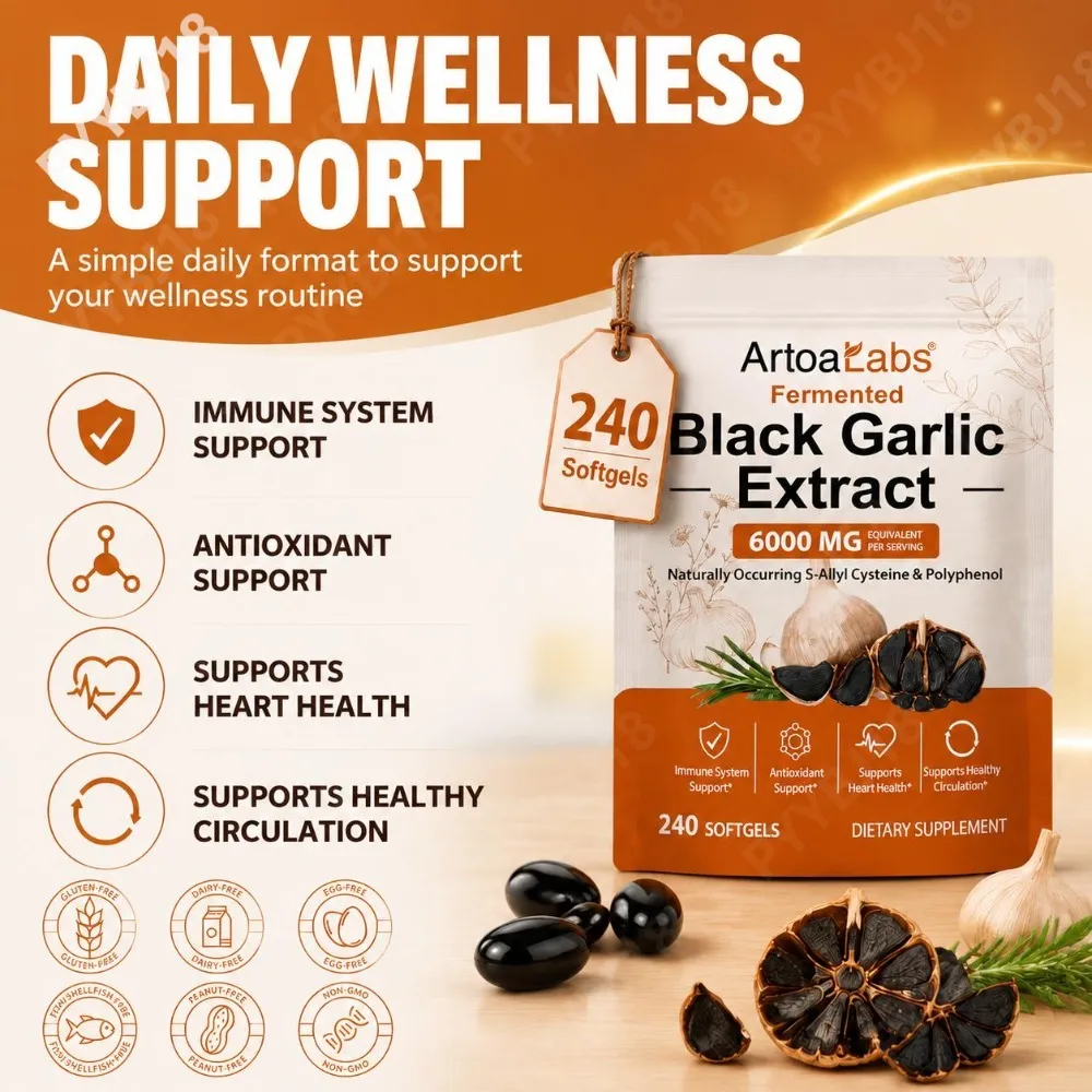 Fermented Black Garlic Extract Softgels 6000mg Equivalent Supplement for Daily Wellness Antioxidant Immune Support 240 Softgels — image 2