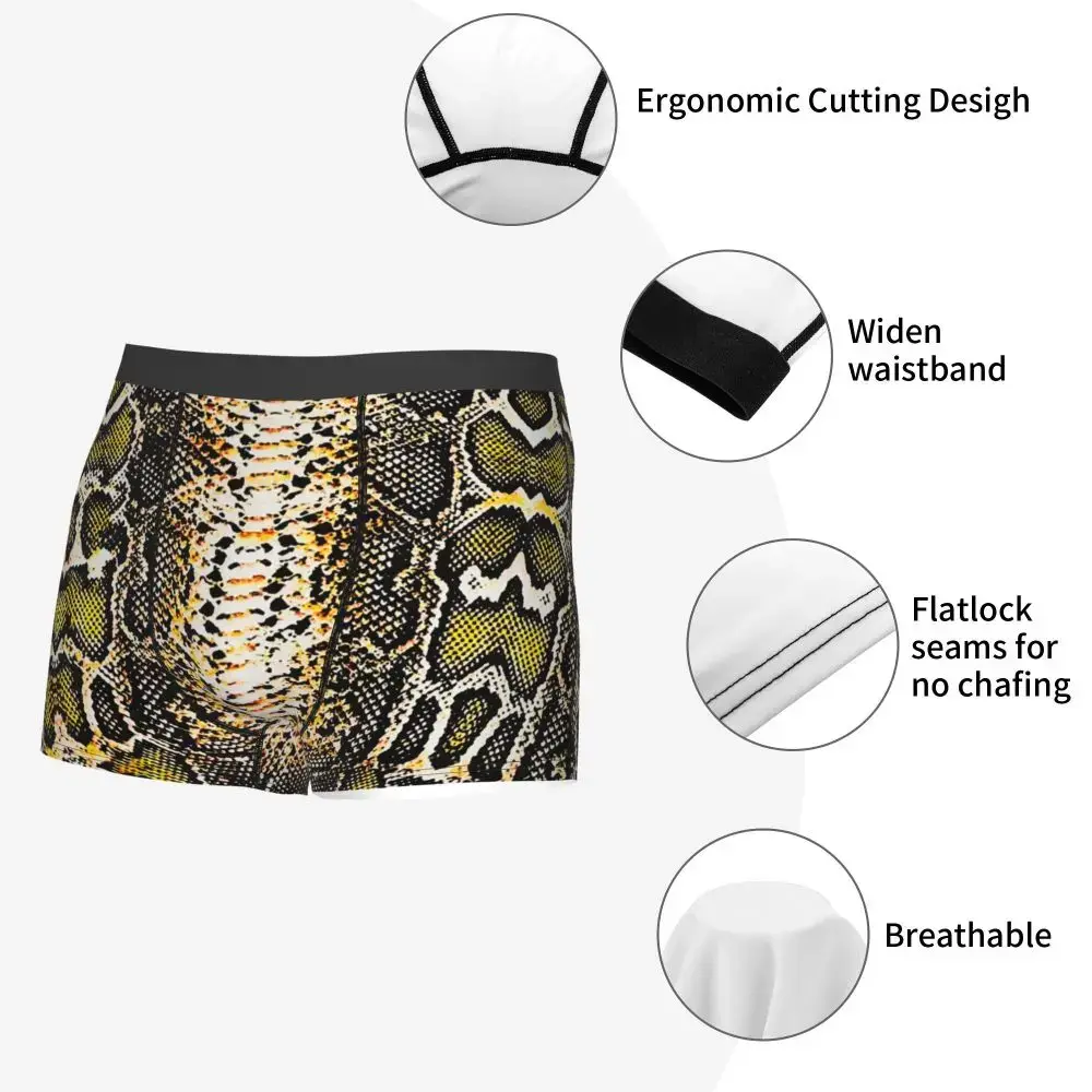 Sous-vêtements imprimés peau de serpent personnalisés pour hommes, Boxer extensible à Texture animale, slip short, culotte douce pour Homme