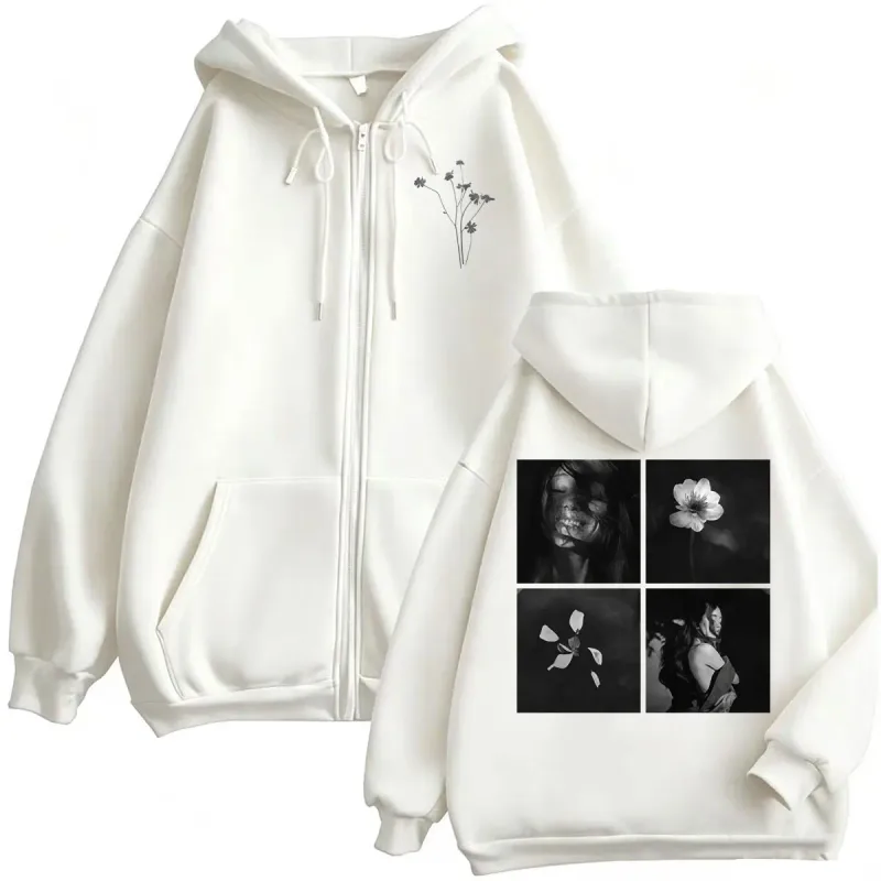 Ariana Grande Petal Album Merch Photo with Floral Sweatshirt Jacket Coat Men Women Fashion Aesthetic High Quality Zip Up Hoodies