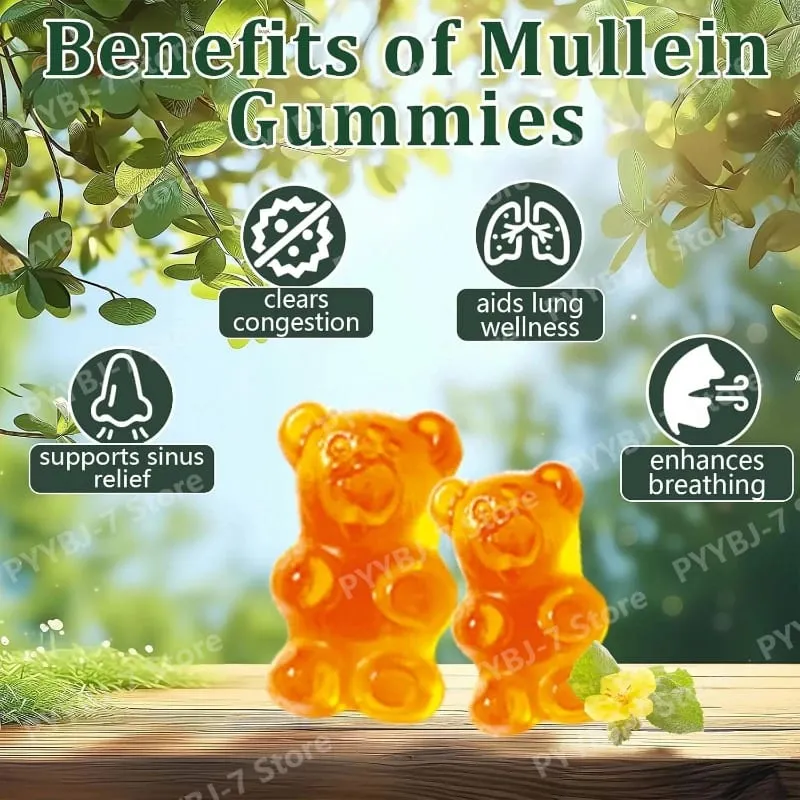 Mullein Gummies Supports Respiratory Health Pear Flavor Lung Health Sinus Relief 60 Grains Dietary Supplement — image 2