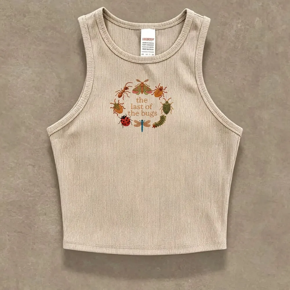 Cropped Ribbed Faux Embroidery Tee Shirt Y2K Cottagecore Insect Bug Print Vest Tank Top Summer Minimal Nature Gift for Her Lady — image 9