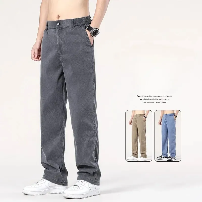 Seluar Jeans Baggy Baggy Musim Panas Klasik Lelaki Fabrik Lyocell Nipis Kualiti Tinggi Seluar Kasual Lurus Seluar Denim Lembut Kopi Biru Kelabu