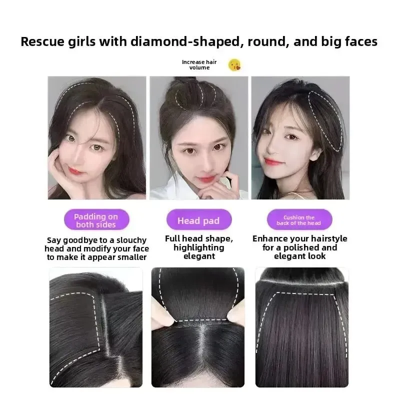 Synthetic Short Straight Pad Invisible Hair Extension Lining of Hair Top Side Cover Hairpiece for Women — image 4