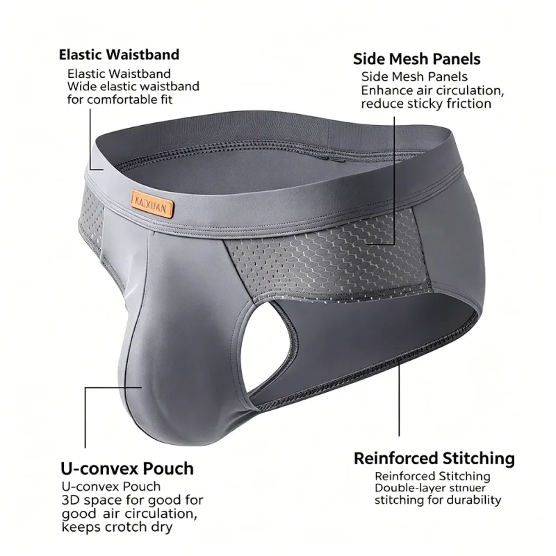 Men's Summer Ice Silk Mesh Briefs Quick Dry U-Pouch Separated Crotch Breathable Underwear Triangle Design for Comfort — image 2