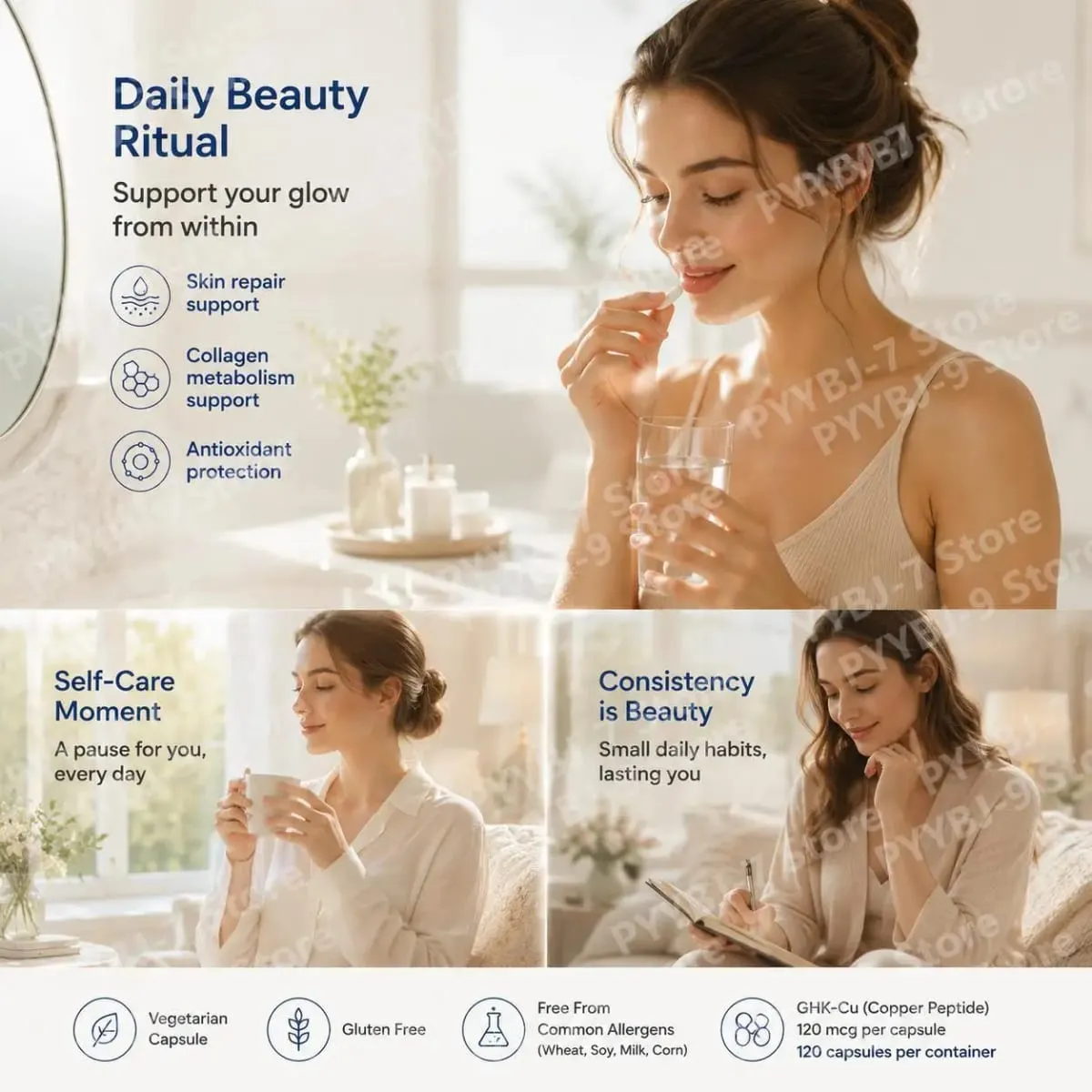 GHK-Cu Copper Peptide Supplement Capsules for Skin Health Support Collagen Support Antioxidant Wellness 120 Count — image 3