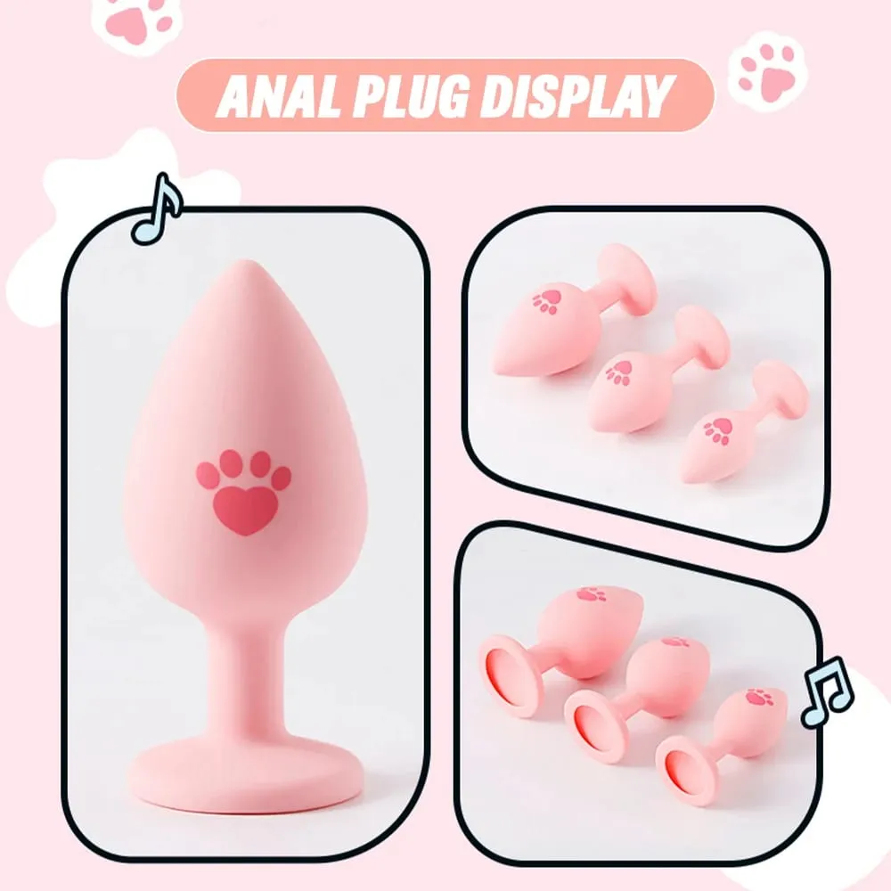 Soft Silicone Anal Plug Cat Paw Pattern 3 Sizes Butt Plug for Woman Men Gay Beginner Crystal Base Sex Toys For Adult Anal Dildo — image 6