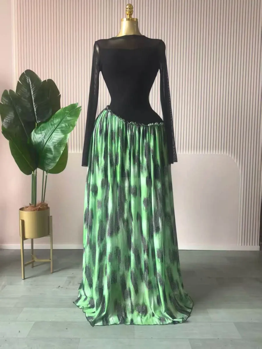 Women Mesh Print Full Sleeve O-neck Elegant Long Maxi Dress Fall Birthday Holiday Evening Sexy Party Dresses Vestidos — image 6