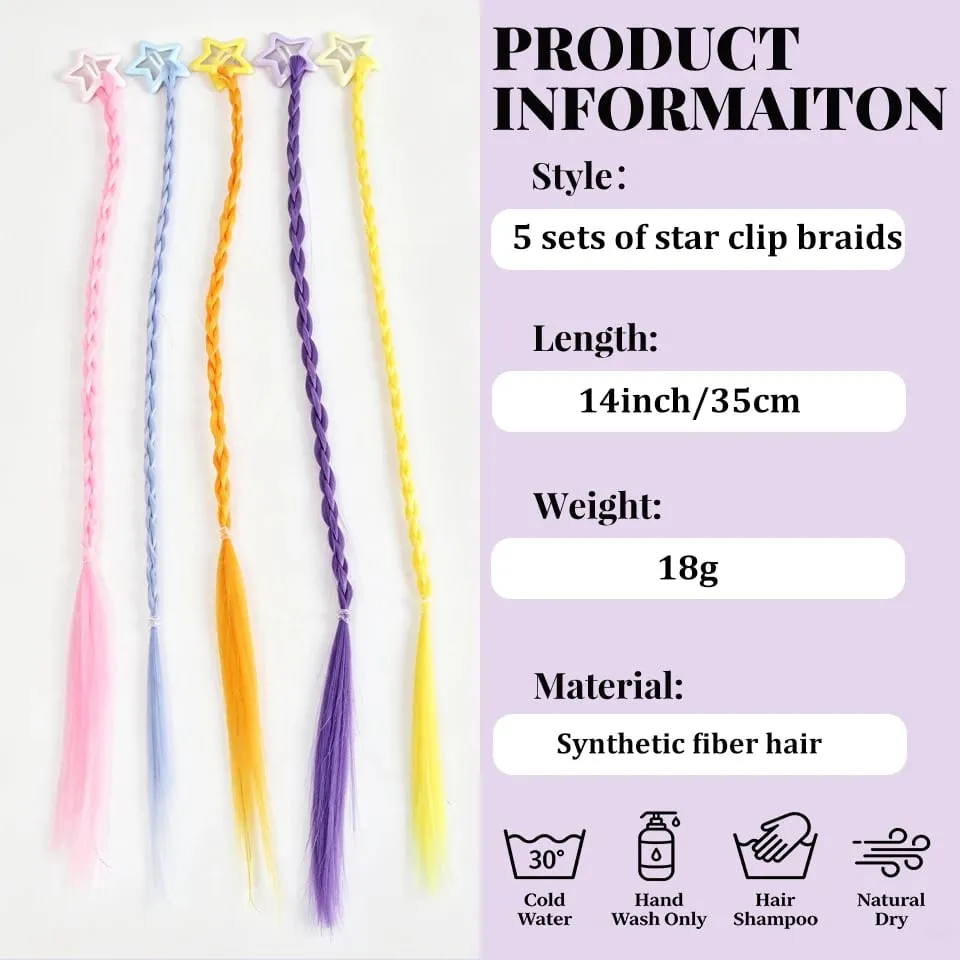 Synthesize 5PCS Colored Braided Hair Clips Ponytail Hair Accessories Suitable for Women and Girls' Daily Wear and Holiday Use