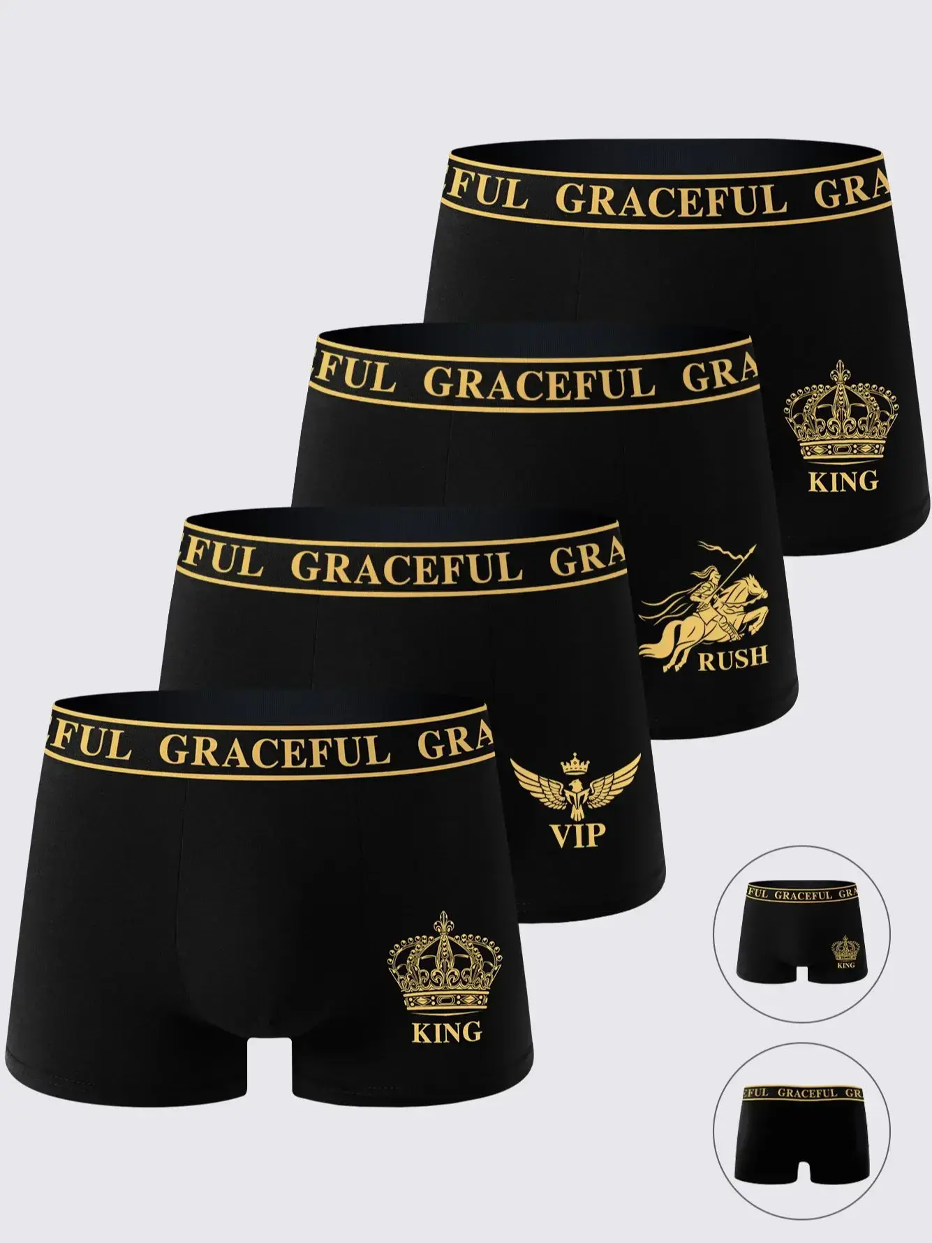 4-Pack Men's Underwear Comfortable Breathable Soft Boxer Shorts Black Gold High-End Sporty Casual Men's Briefs Underwear — image 11