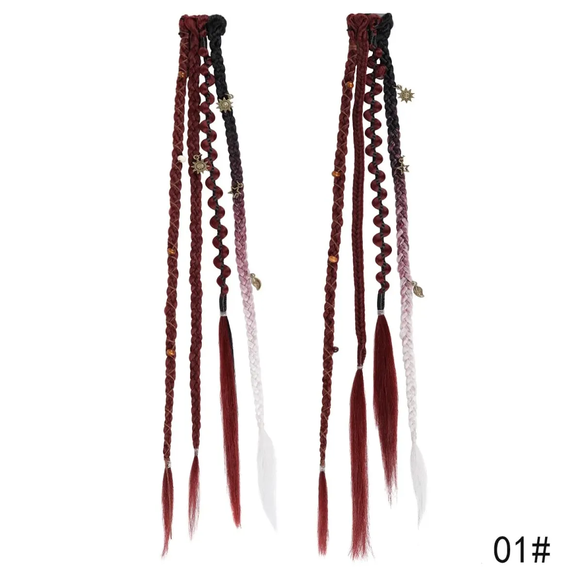 Clip in Braided Hair Extensions for Women Boho Dreadlock Clip in Braids with Beads 2pcs Handmade Synthetic Braided Hairpieces