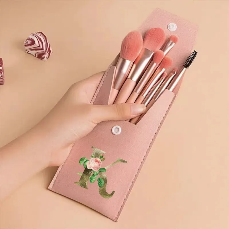 Beginners Makeup Brushes Set - Soft Fluffy Brushes For Face & Eye With PU Bag Ideal For Makeup Artists Golden Flower Pattern — image 7