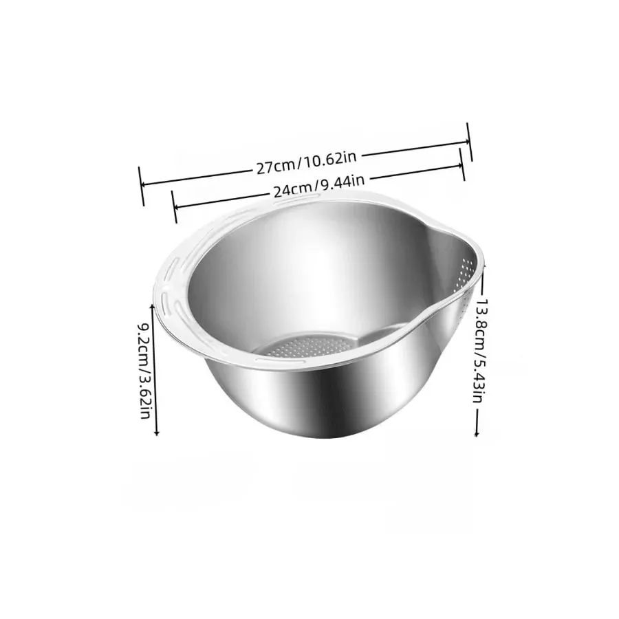 Stainless Steel Rice Washing Bowl with Drain Holes 2-in-1 Vegetable Fruit Strainer Colander Basket for Kitchen Sink — image 6