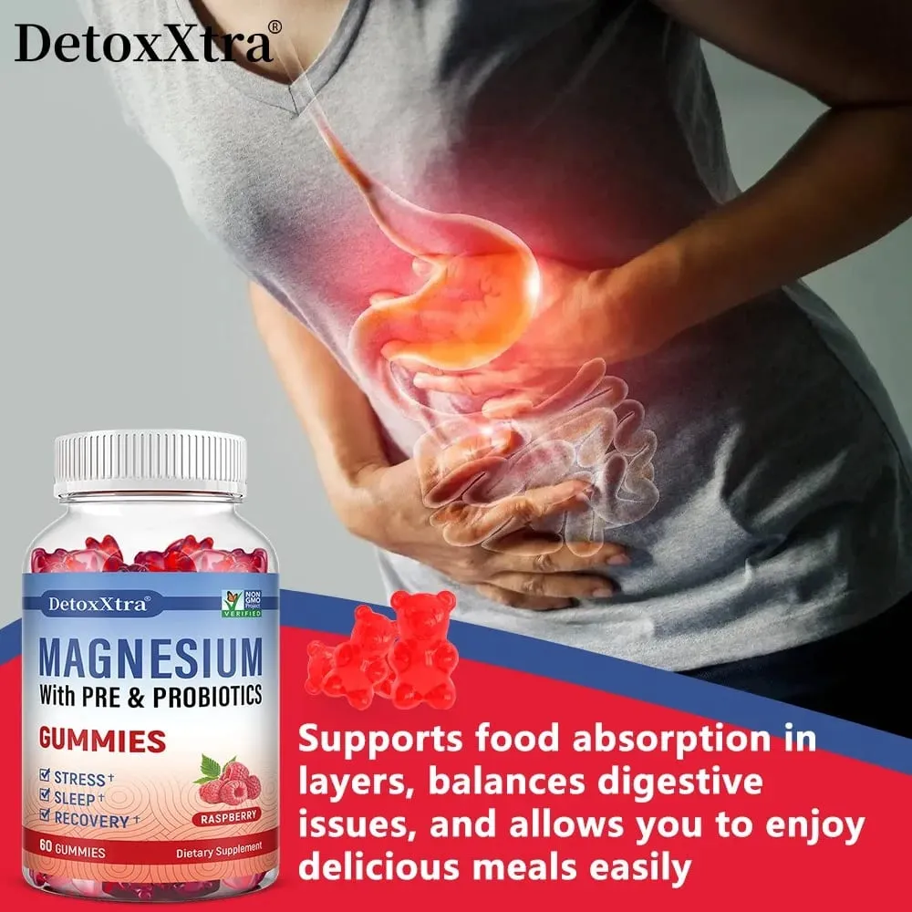 Magnesium Citrate Supplement Gummies with Prebiotics & Probiotics for Stress Sleep & Recovery - Vegan Gluten Free Non-GMO