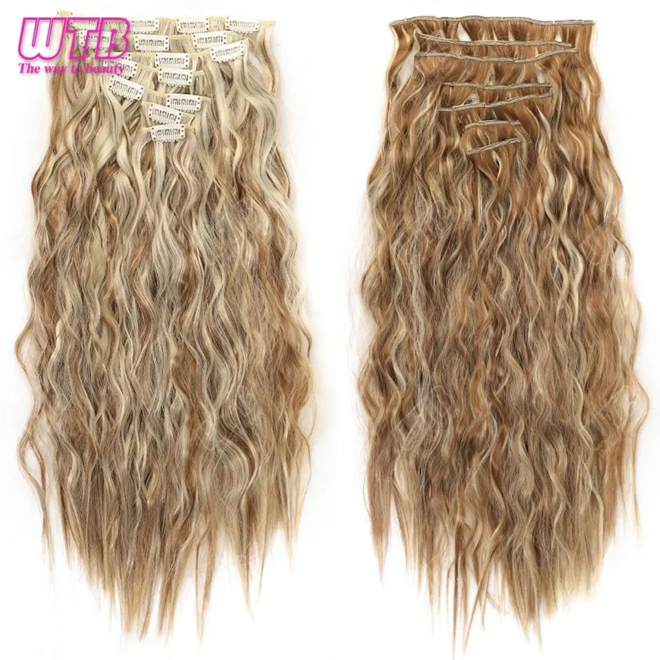 Synthetic 16 Clips in Hair Extensions Long Wavy Hairstyle Blonde Black Hairpieces Heat Resistant False Hair Daily Use — image 7
