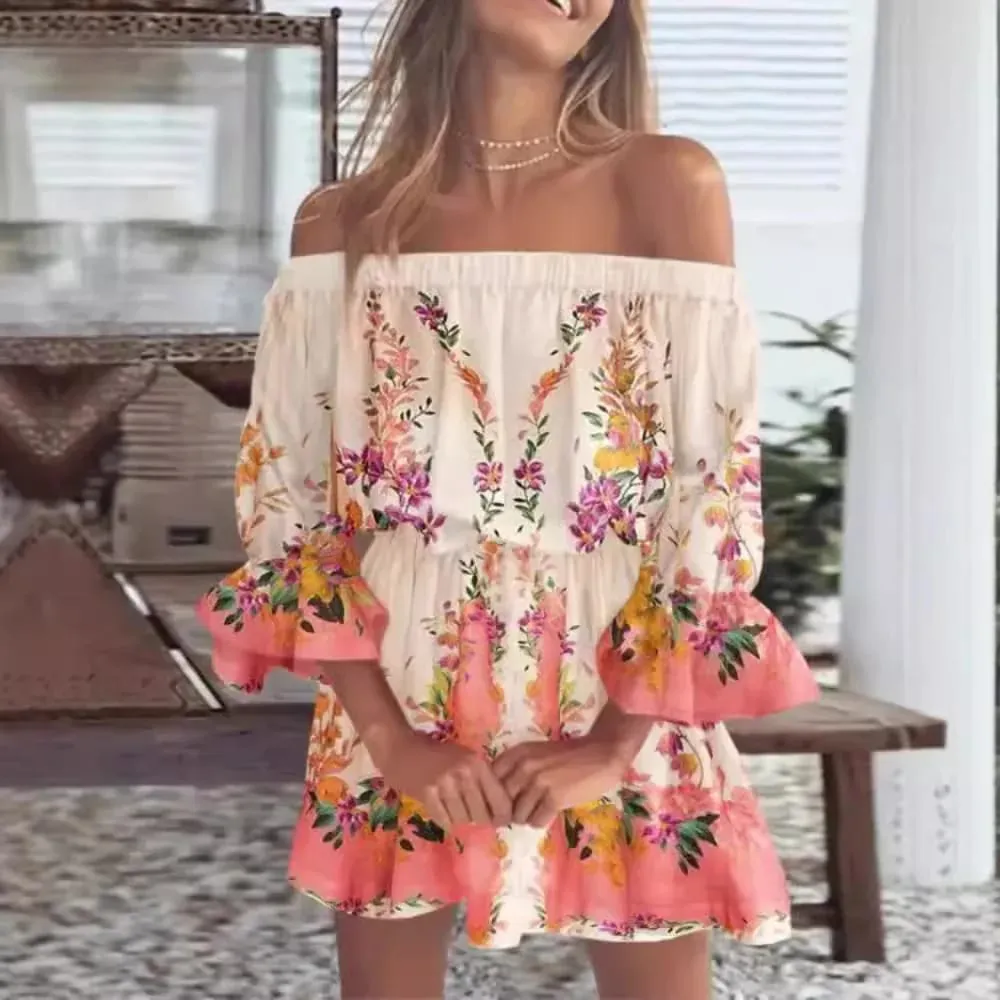 Women Off-Shoulder Ruffled Sleeve Printed Dress with Casual Boho Style for Beach or Vacation Occasions — image 5