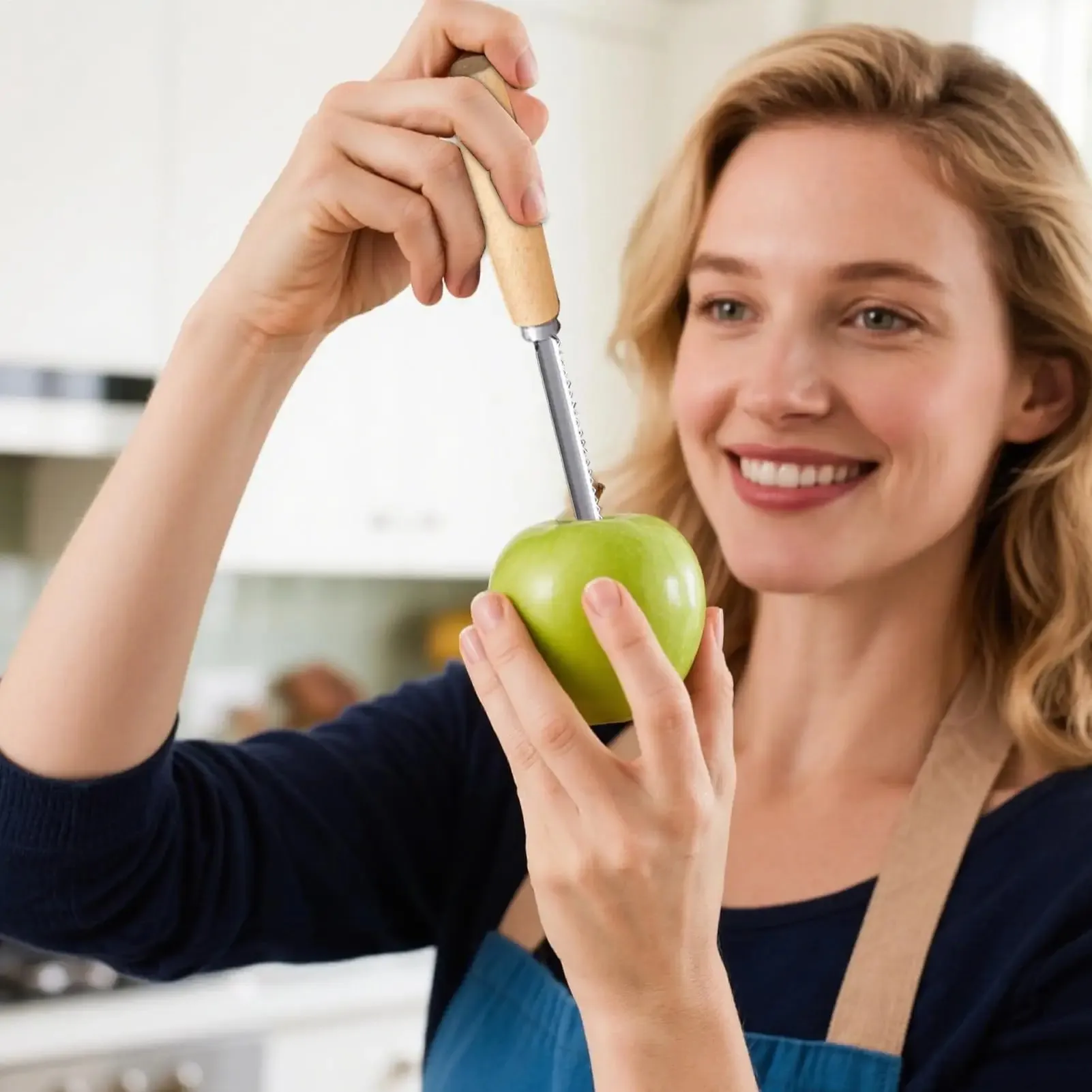 Stainless Steel Fruit Corer Multi-Function Pitter with Wood Handle Kitchen Fruit Slicing Cooking Juicing Canning Platters Tool