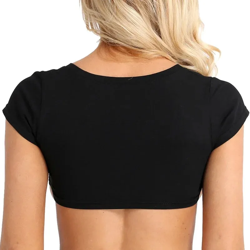 Solid Tank Tops Sexy Crop Vest Solid Harajuku Korean Female Short Sleeve Club Party Nightwear Summer Women Tops — image 3
