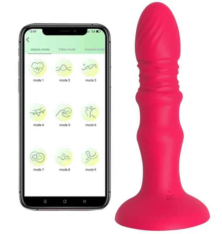 Unisex Anal Stopper Vibration Massagers APP Remote Control Telescopic Vibration Buttocks Stoppers with Suction Cups Adult Toys