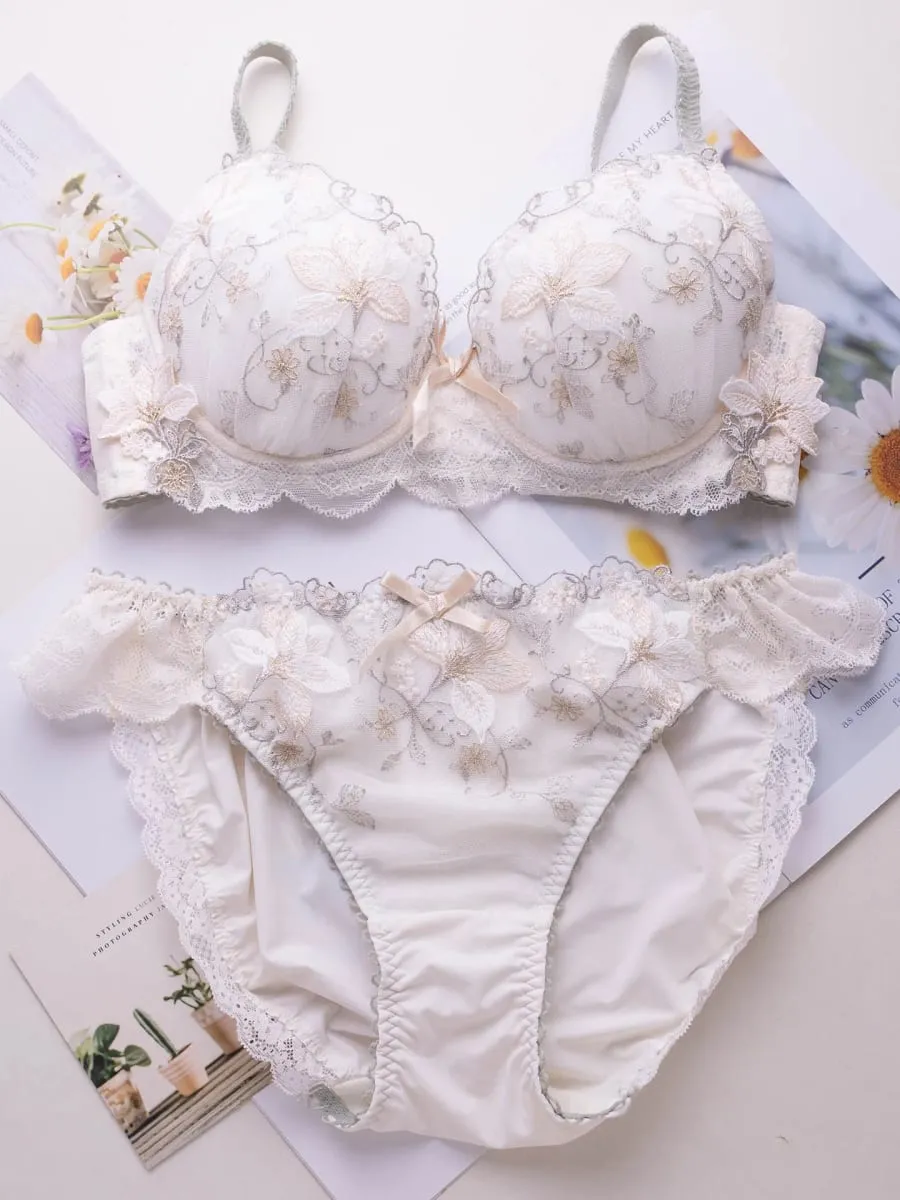 Japanese-style sweet lingerie set thin embroidered shallow cup disc type 2 bra set — image 6