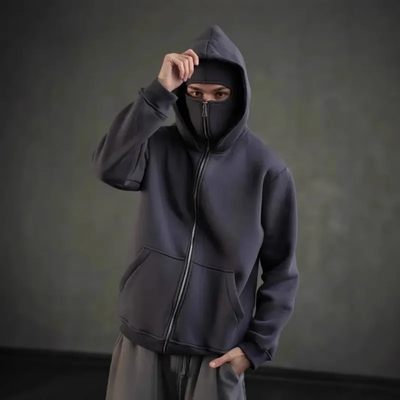 Men's Double-Capped Hooded Jacket For Car And Motorcycle Riding, Warm And Plush, Fashionable And Loose, With Zipper Hood — image 13
