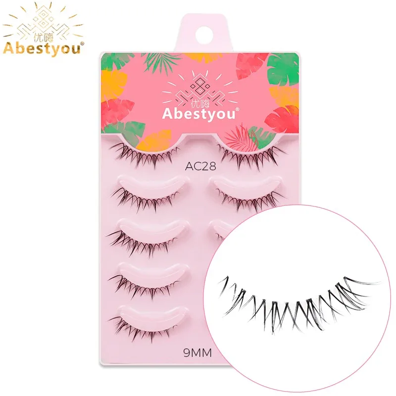 Abestyou 3d Short 9mm Faux Cils Small Thin Light Cat Eye Camellia Winged Lash Transparent Clear Stripe Mink Eyelash Lower Lashes