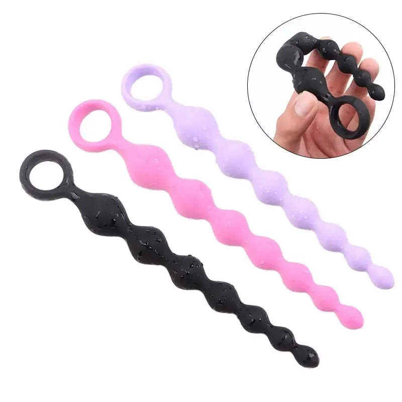 Soft Silicone Anal Dildo with Heart Beads Big Balls G-Spot Stimulating Butt Plugs for Couples Adult Sex Toy Sexy Anal Plug